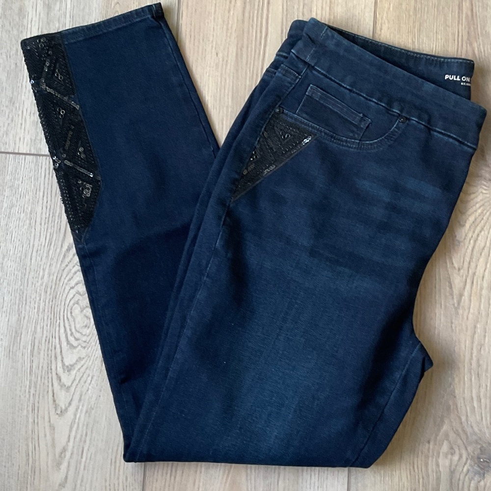 NWT Chico’s Soutache Pull On Ankle Jeggings in Dusk Sky Indigo size 14T